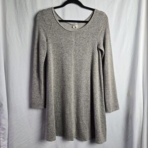 Billabong Women's Medium French Terry Midi Dress Gray Raw Edge Scoop Neck